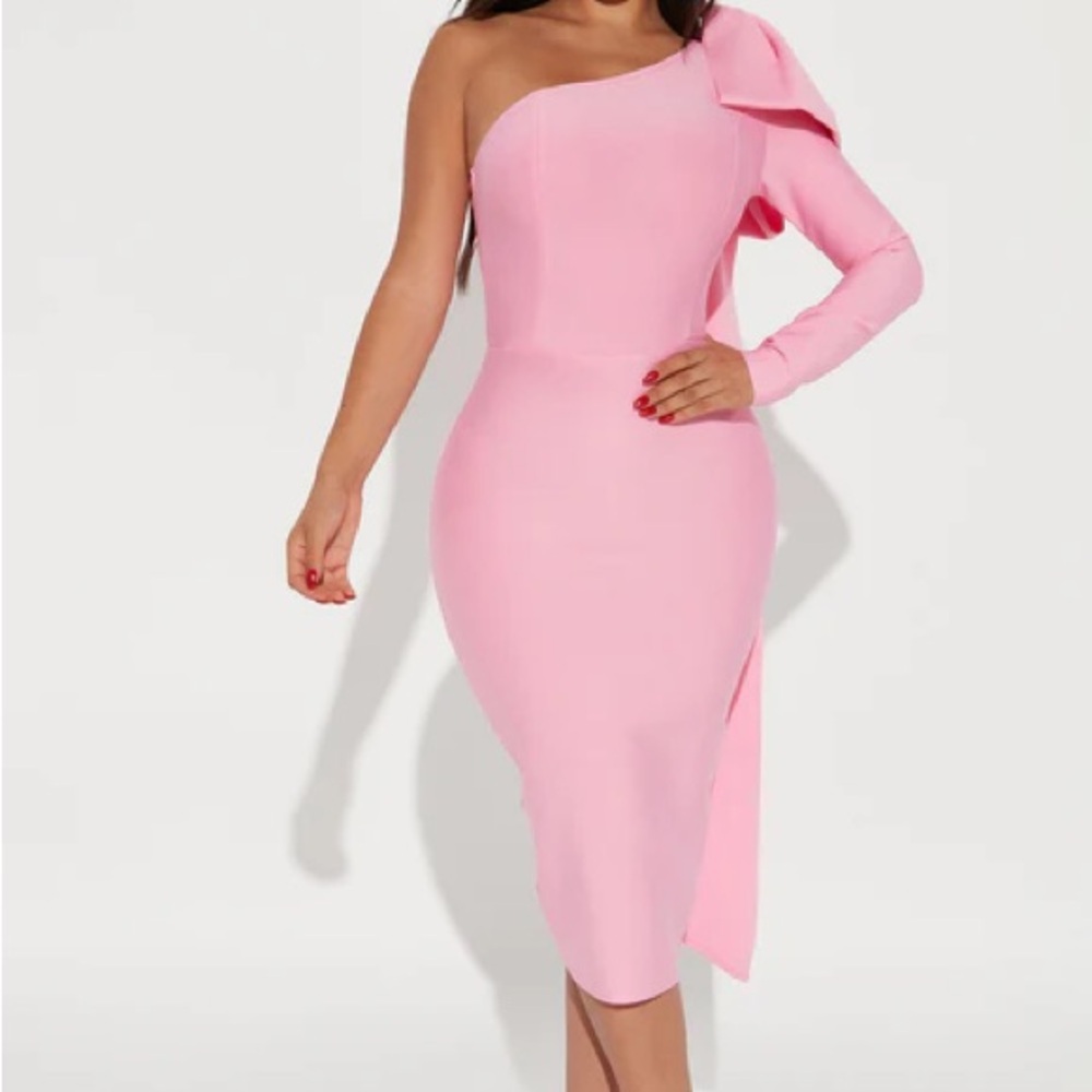 Elegant Pink Bandage One-Shoulder Dress - MEDIUM